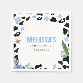 A Little Cowboy Wild Western Boy Blue Baby Shower Serviette