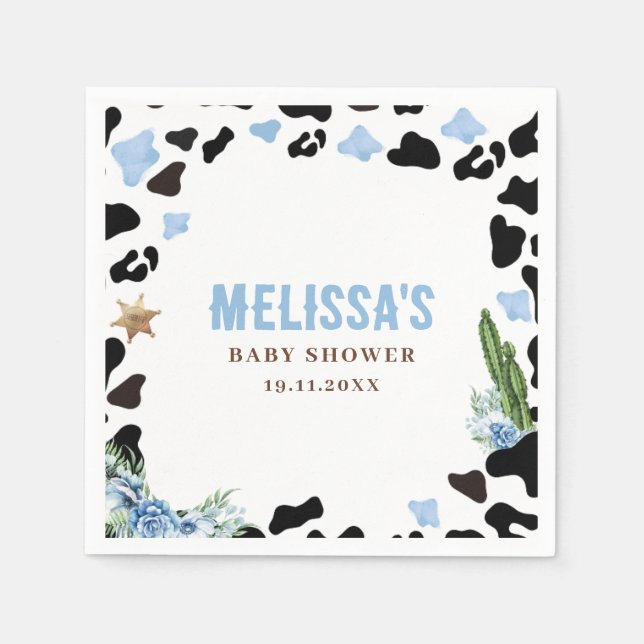 A Little Cowboy Wild Western Boy Blue Baby Shower Serviette (Vorderseite)