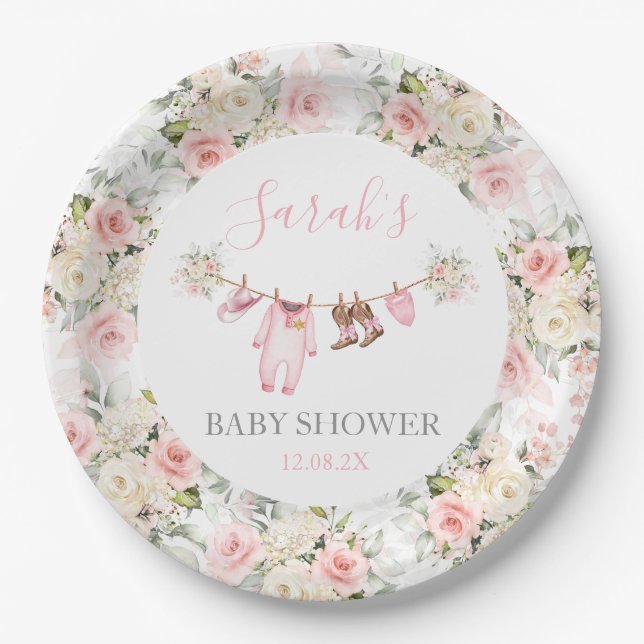 A little Cowgirl Baby Shower Girl Pappteller (Vorderseite)