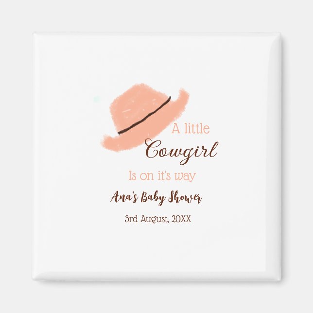 A little cowgirl is on it's way orange baby shower magnet (Vorne)