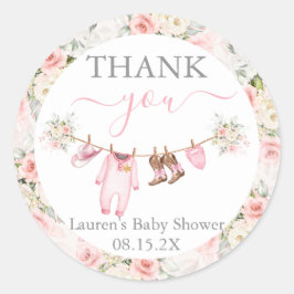 A little Cowgirl Pink Baby Shower Girl Runder Aufkleber