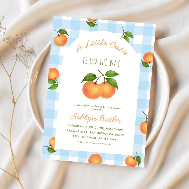 A Little Cutie Citrus Blue Baby Shower Invitation Einladung (Von Creator hochgeladen)