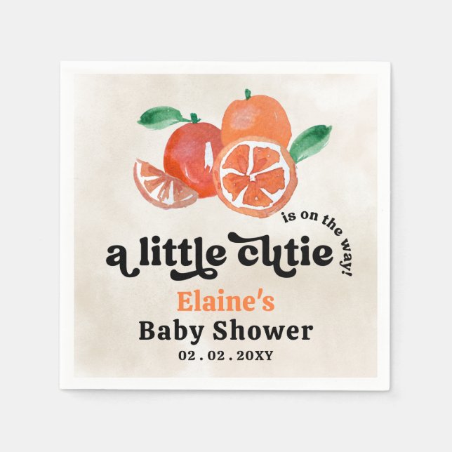 A Little Cutie Is On The Way Orange Baby Shower  Serviette (Vorderseite)
