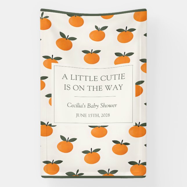 A Little Cutie Orange Gender Neutral Baby Shower Banner (Vertikal)