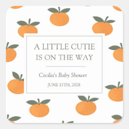 A Little Cutie Orange Gender Neutral Baby Shower Quadratischer Aufkleber