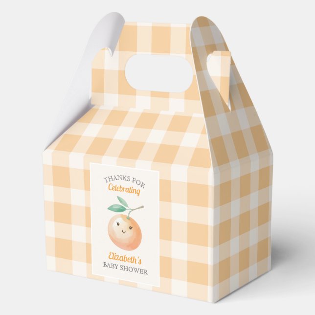 A Little Cutie Orange Gingham Citrus Baby Shower Geschenkschachtel (Vorderseite)