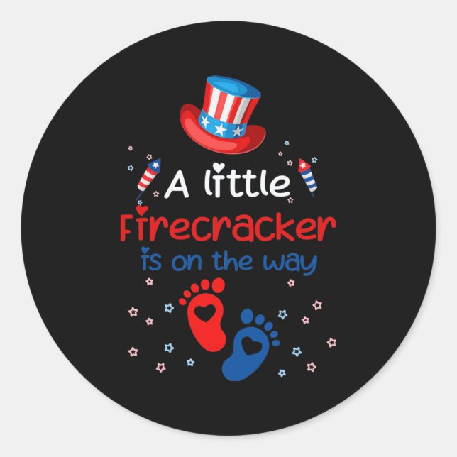 A Little Firecracker Is on the Way 4th of July Runder Aufkleber (Vorderseite)
