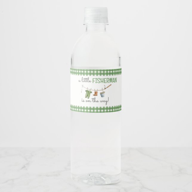A Little Fisherman Baby Shower  Wasserflaschenetikett (Vorderseite)