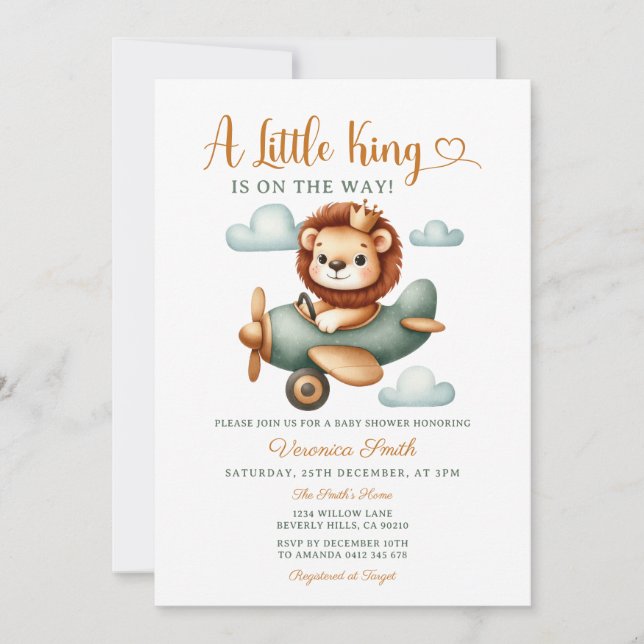 A little King is on the way Cute Lion Baby Shower  Einladung (Vorderseite)