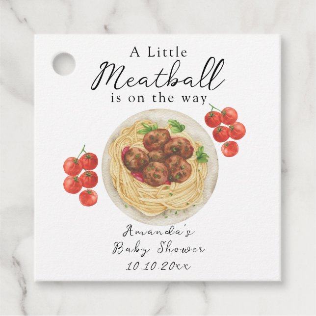 A little Meatball is on the way Baby Shower Geschenkanhänger (Vorderseite)