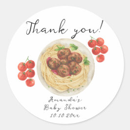 A little Meatball is on the way Baby Shower Runder Aufkleber