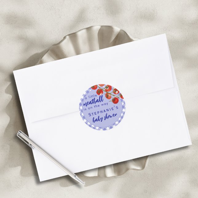 A Little Meatball Is On The Way Blue Baby Shower Runder Aufkleber (Von Creator hochgeladen)