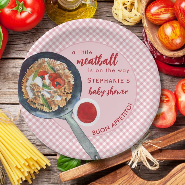 A Little Meatball Is On The Way Pink Baby Shower Pappteller (Von Creator hochgeladen)