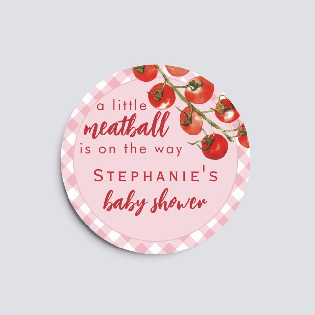 A Little Meatball Is On The Way Pink Baby Shower Runder Aufkleber (Von Creator hochgeladen)