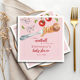 A Little Meatball Is On The Way Pink Baby Shower Serviette