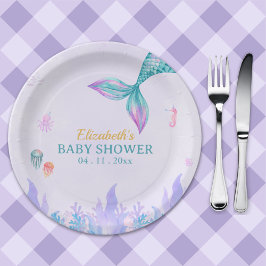 a Little Mermaid is on her way Girl Baby Shower Pappteller