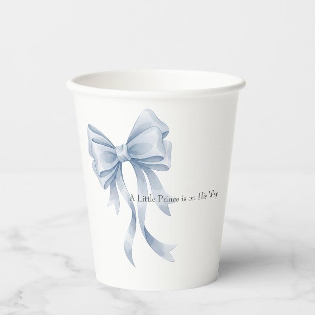 A Little Prince Blue Watercolor Bow Baby Shower Pappbecher (Vorderseite)