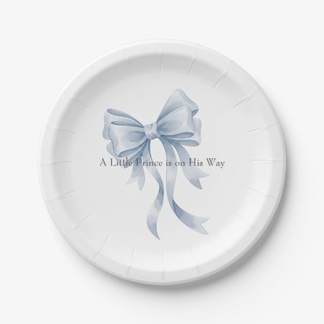 A Little Prince Blue Watercolor Bow Baby Shower Pappteller (Vorderseite)