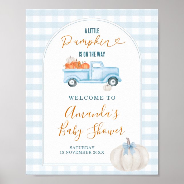A Little Pumpkin Blue Truck Baby Shower Welcome Poster (Vorne)