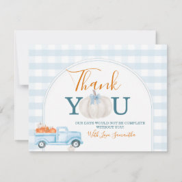 A Little Pumpkin Blue Truck Gingham Baby Shower Dankeskarte