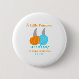 A little pumpkin is on it's way baby shower orange button