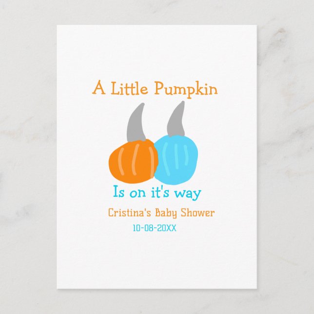 A little pumpkin is on it's way baby shower orange postkarte (Vorderseite)