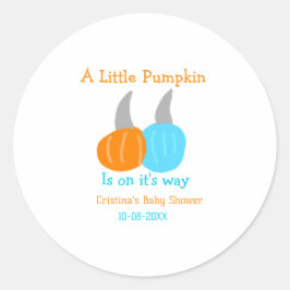 A little pumpkin is on it's way baby shower orange runder aufkleber