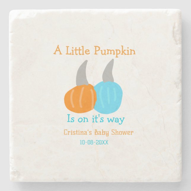 A little pumpkin is on it's way baby shower orange steinuntersetzer (Vorderseite)