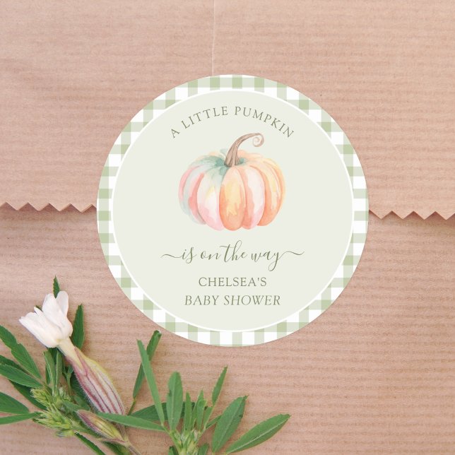 A Little Pumpkin is On The Way Fall Baby Shower Runder Aufkleber (Von Creator hochgeladen)