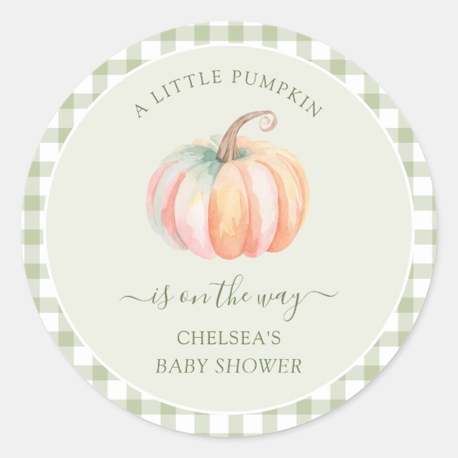 A Little Pumpkin is On The Way Fall Baby Shower Runder Aufkleber (Vorderseite)