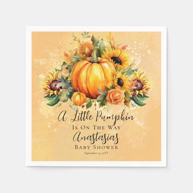 A Little Pumpkin | Sunflowers Fall Baby Shower Serviette (Vorderseite)