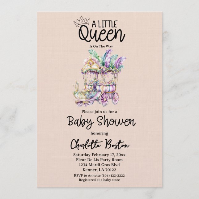 A little Queen Mardi Gras Float Baby Shower Einladung (Vorderseite)