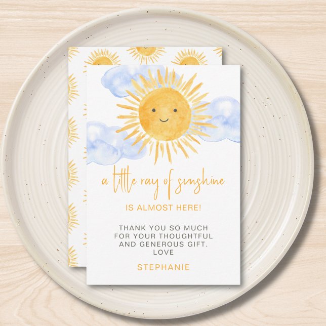 A Little Ray of Sunshine Clouds Baby Shower Dankeskarte (Von Creator hochgeladen)