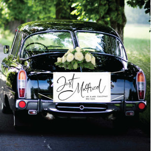 A Little Retro Just Married Car Banner