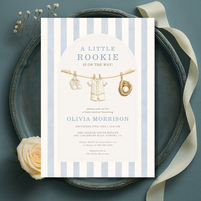 A Little Rookie Clothesline Baby Shower Einladung (Von Creator hochgeladen)