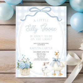 A Little Silly Goose Blue Bow Floral Baby Shower Einladung