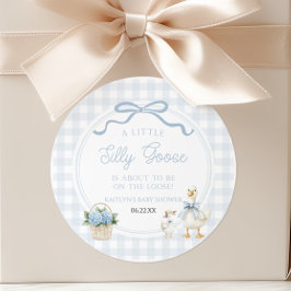 A Little Silly Goose Blue Floral Bow Baby Shower Runder Aufkleber