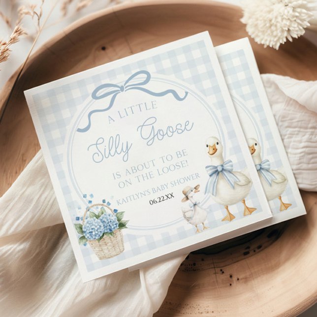 A Little Silly Goose Blue Floral Bow Baby Shower Serviette (Von Creator hochgeladen)