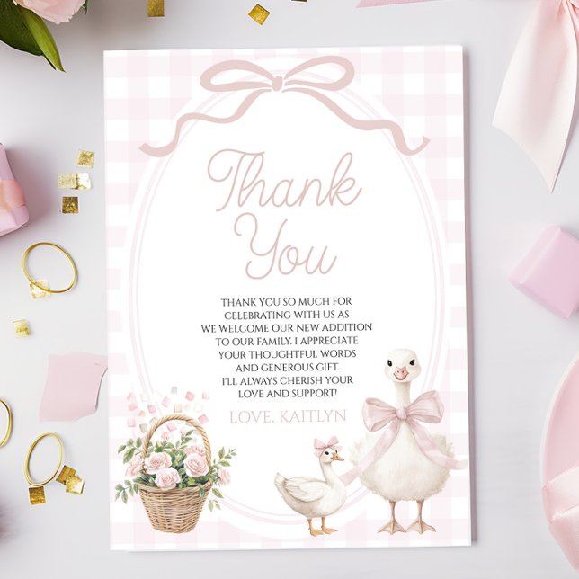 A Little Silly Goose Pink Bow Floral Baby Shower Dankeskarte (Von Creator hochgeladen)