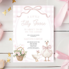 A Little Silly Goose Pink Bow Floral Baby Shower Einladung