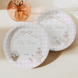 A Little Silly Goose Pink Floral Bow Baby Shower Pappteller