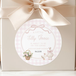 A Little Silly Goose Pink Floral Bow Baby Shower Runder Aufkleber