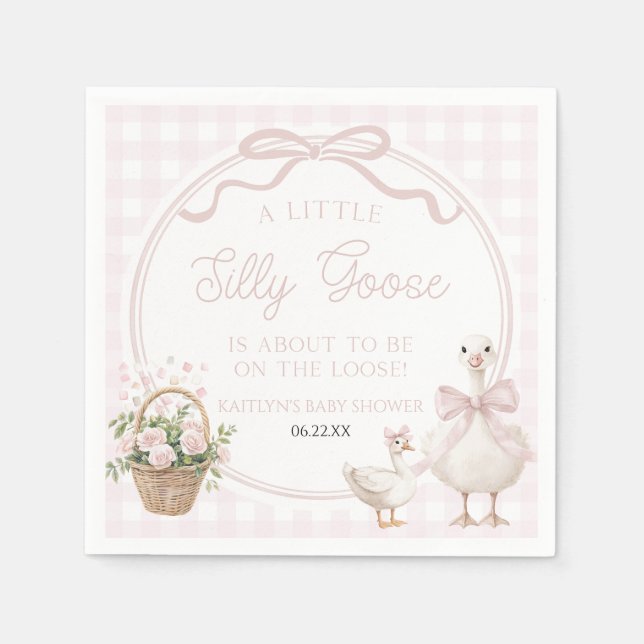 A Little Silly Goose Pink Floral Bow Baby Shower Serviette (Vorderseite)