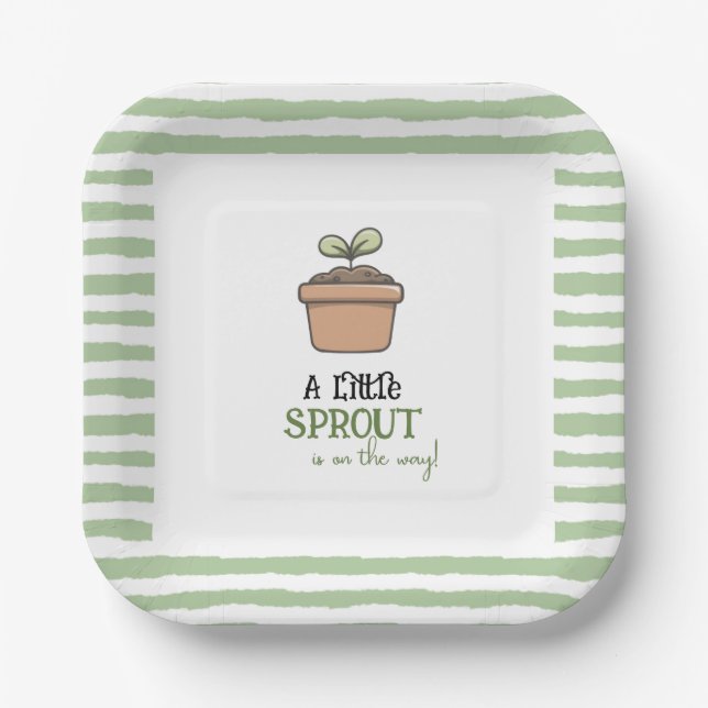 A Little Sprout on the Way Baby Shower Invitation Pappteller (Vorderseite)