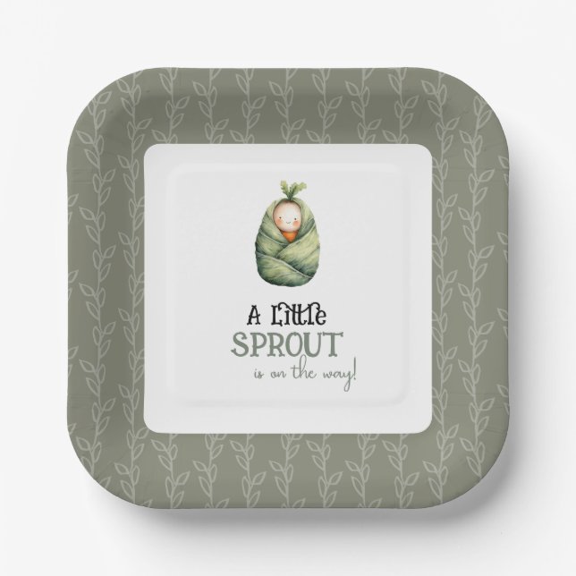 A Little Sprout on the Way Baby Shower Invitation  Pappteller (Vorderseite)