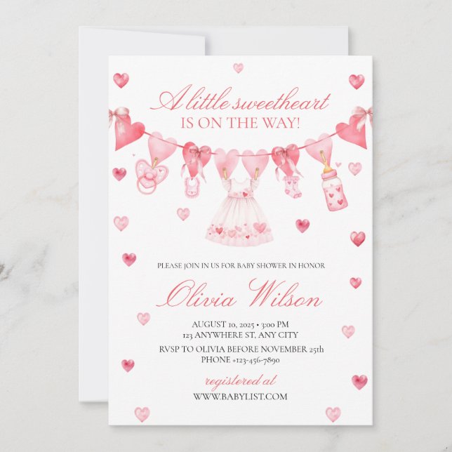 A little sweetheart Baby Shower Invitation Einladung (Vorderseite)