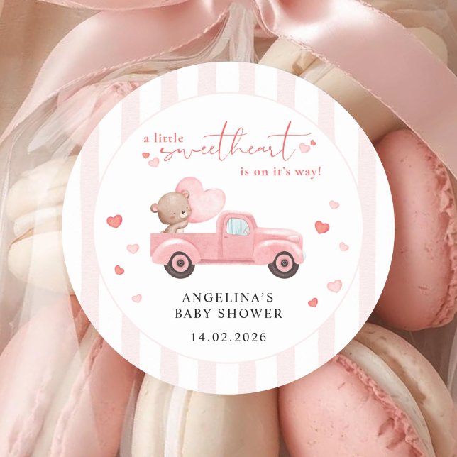 A Little Sweetheart Bear Valentine Baby Shower Runder Aufkleber (Von Creator hochgeladen)