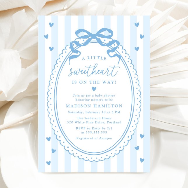 A Little Sweetheart Blue Bow Baby Shower Einladung (Von Creator hochgeladen)