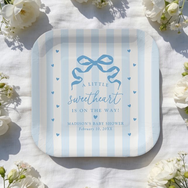 A Little Sweetheart Blue Bow Baby Shower Pappteller (Von Creator hochgeladen)
