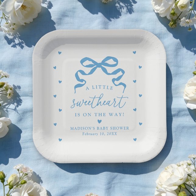 A Little Sweetheart Blue Bow Baby Shower Pappteller (Von Creator hochgeladen)